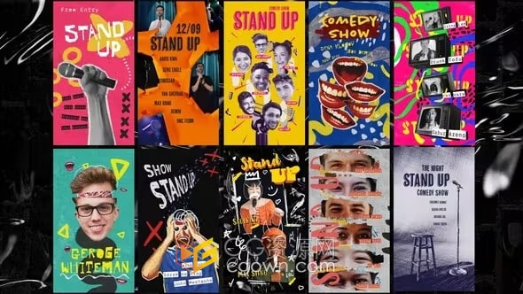 10种不同设计喜剧脱口秀节目活动宣传短视频AE模板套用