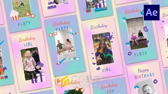 16套儿童生日快乐短视频AE模板使用
