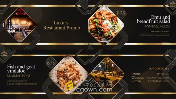 豪华餐厅促销美食菜单新品介绍宣传广告视频-AE模板