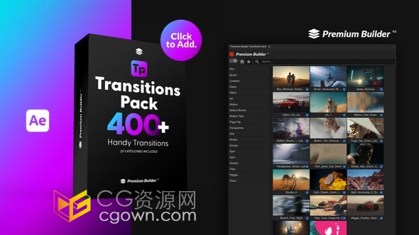 Transitions Pack AE脚本模板400多种视频转场过渡效果预设