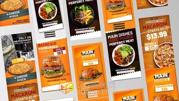 餐厅主推菜单美食食物宣传广告短视频海报-AE模板