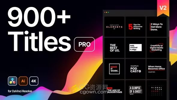 达芬奇DR模板Titles Pro V3 DaVinci Resolve 900+文字标题视频字幕动画