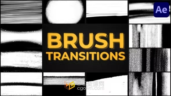 AE笔刷转场模板-独特的画笔过渡集合Brush Transitions