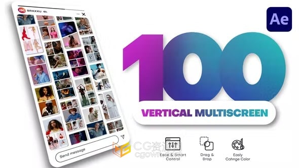 Vertical Multiscreen AE模板垂直豎屏多畫面動態(tài)分屏100種預設