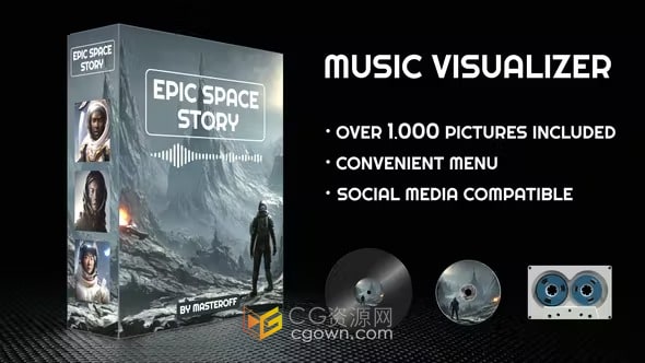 史诗太空故事音乐可视化工具太空音乐封面宣传-AE模板