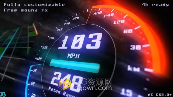 新能源電動汽車加速儀表盤動畫效果-AE模板