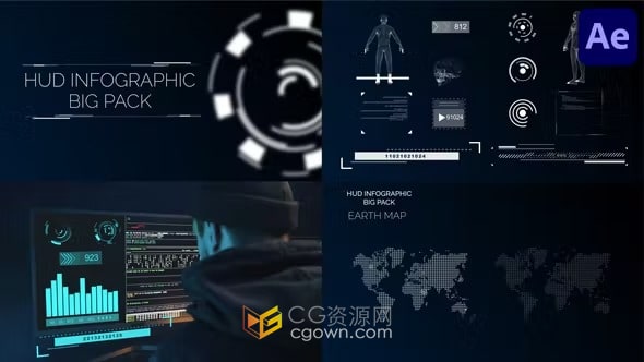 各种科幻主题叠加元素HUD信息图创建炫酷介绍游戏预告片AE视频模板