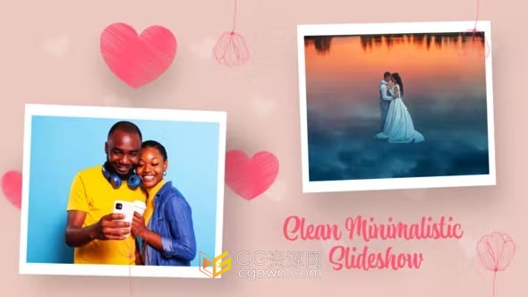 AE模板-甜蜜浪漫粉红爱心生活相册婚礼照片视频展示