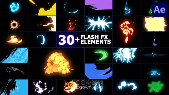 AE模板-30多種彩色視覺效果Flash FX 卡通動(dòng)畫元素