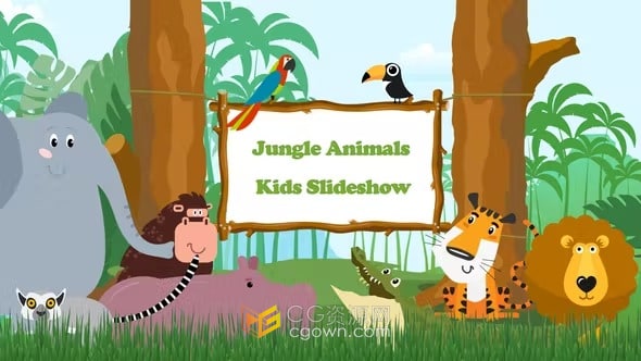 AE模板-丛林动物儿童相册冒险旅行精美卡通幻灯片