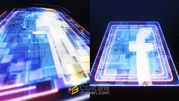 霓虹灯像素化发光高科技感视频片头LOGO动画-AE模板