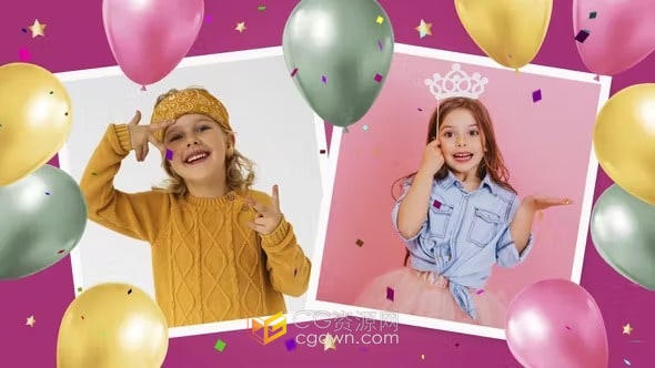 生日快乐气球动画展示照片视频相册-AE模板