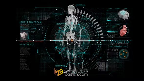 HUD信息医疗人体器官骨骼生物医学技术界面元素-AE模板