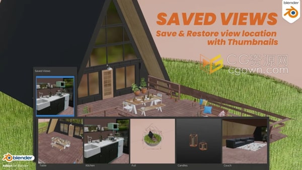 Saved Views v2.2.0 Blender镜头保存视图缩略图快速查找视口位置