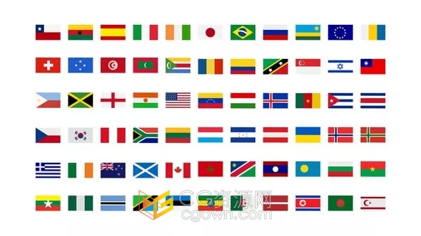 250多个国家的国旗动画旗帜图标效果-AE模板下载