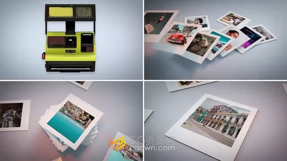 3D复古相机拍立得宝丽来卡片照片相册-AE模板