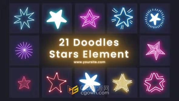 AE模板-五颜六色的涂鸦星星星形动画图形元素
