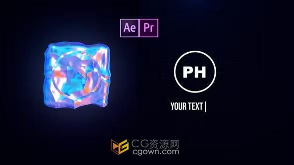 AE与PR模板-彩色能量流体全息标志LOGO动画