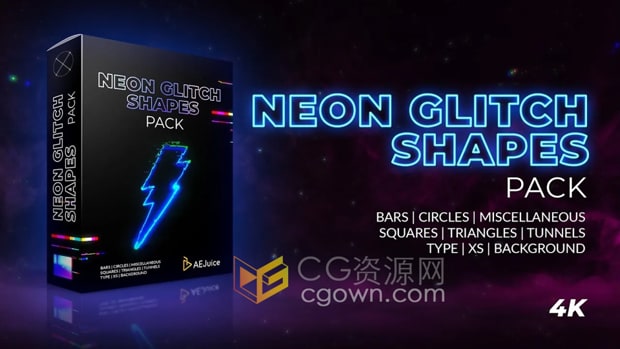 Neon Glitch Shapes 霓虹毛刺图形动画元素AE&PR模板/视频素材