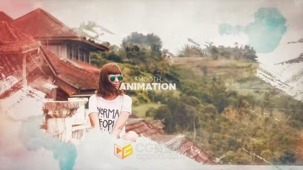 AE與PR模板-優(yōu)雅筆刷水彩效果墨水暈開美麗視頻相冊
