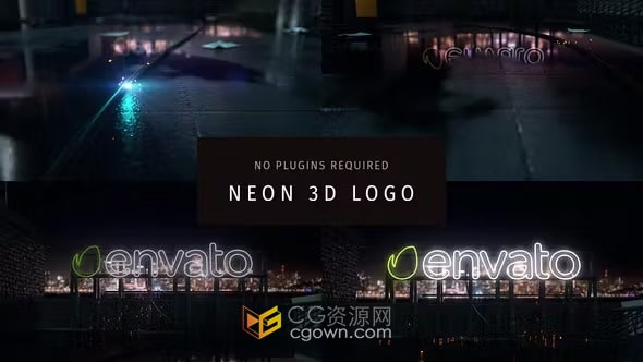 樓房屋頂場景霓虹燈3D標志動畫視頻片頭-AE模板
