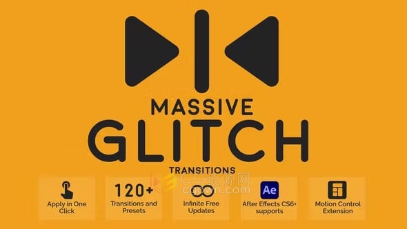 Massive Glitch Transitions AE脚本预设包120种故障毛刺特效视频转场