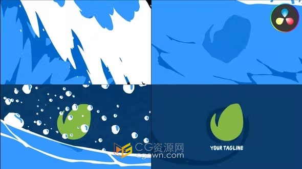 DR达芬奇模板-卡通海洋液体风格波浪水珠飞溅LOGO动画