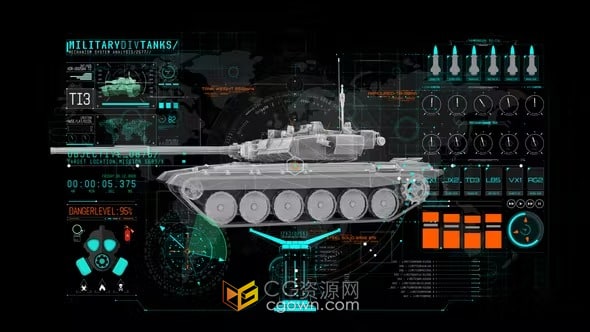 HUD信息軍事坦克電子科技游戲戰(zhàn)爭武器軍事科技元素-AE模板