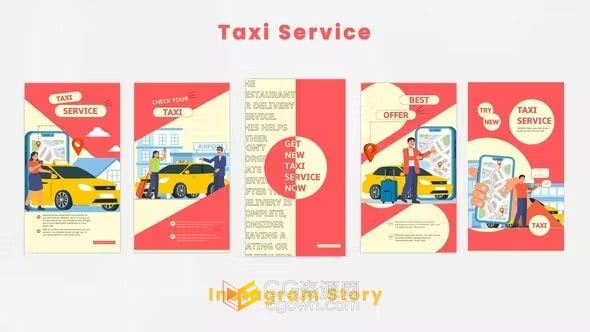 AE模板-出租车服务交通工具运输服务角色动画场景