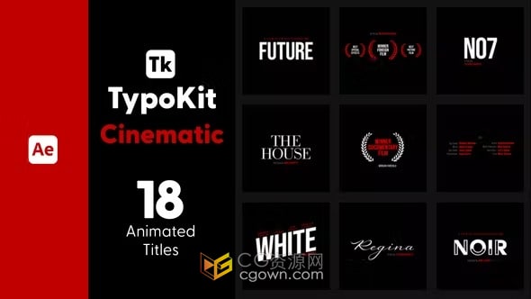 AE模板-18個(gè)電影字幕視頻標(biāo)題Typo Kit Cinematic Titles