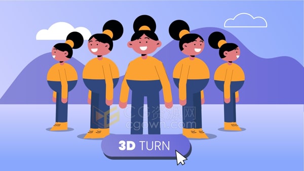 卡通人物角色3D旋转转动MG动画制作AE教程