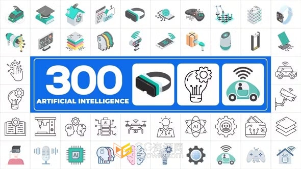 AE模板-人工智能宣传介绍主题300个AI技术图标动画