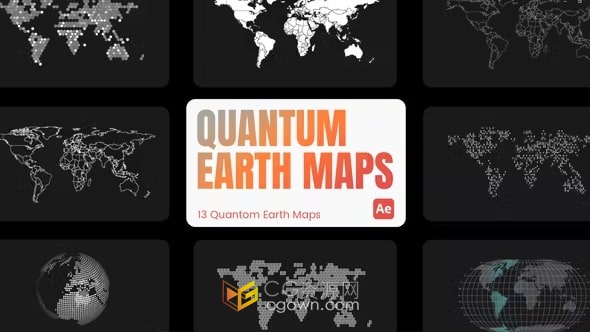 AE模板-量子地球地图赛博朋克风未来科幻项目世界地图背景