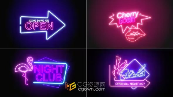 霓虹灯标题和背景闪烁字体广告牌标志动画-AE模板