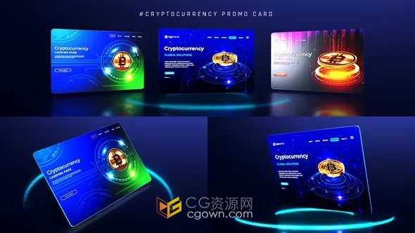 加密货币宣传视频3D卡片展示-AE模板