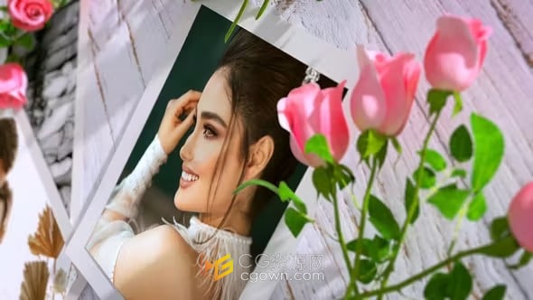 新鲜粉玫瑰花束优雅宣传片浪漫婚礼视频相册-AE模板