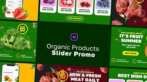 鲜果蔬菜促销展示商场超市产品广告视频-AE模板