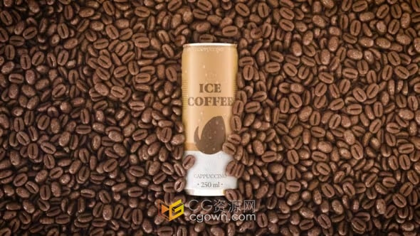 咖啡豆画面3d铝罐冰咖啡广告-AE模板