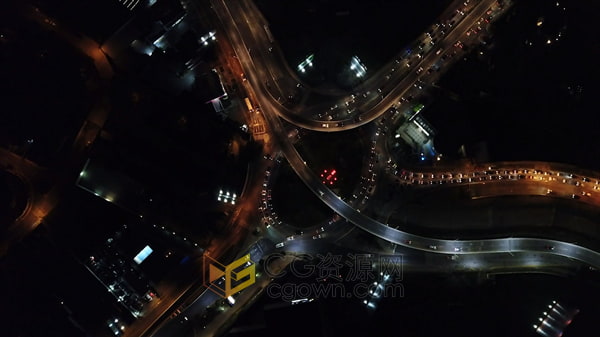 夜间城市交通立交桥车流鸟瞰图-视频素材免费下载