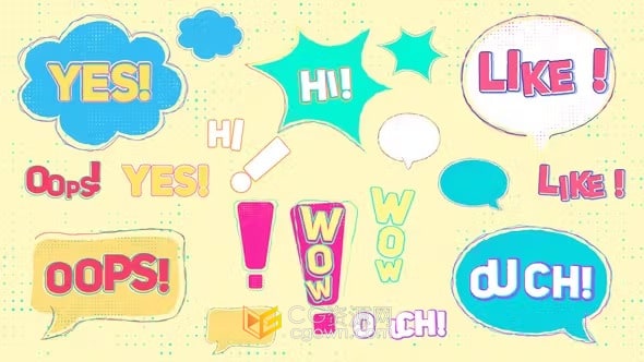 AE模板-18個(gè)語音氣泡多彩元素卡通字幕動(dòng)畫