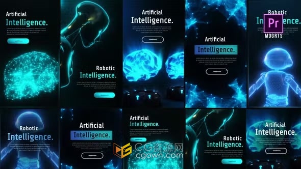 人工智能AI技术社交媒体垂直和方屏介绍展示-PR模板