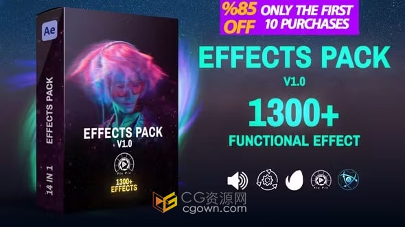 Effects Pack AE脚本预设包1300+包括转场/特效/调色/预设
