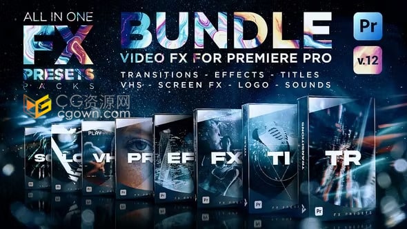 FX Presets Bundle V.12 PR模板转场标题效果VHS调色LUTs