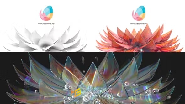 AE模板-水晶蓮花綻放透明水珠動(dòng)畫(huà)水療冥想瑜伽標(biāo)志片頭