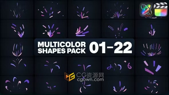 22组多彩图形元素MG动画特效FCPX插件Multicolor Shapes