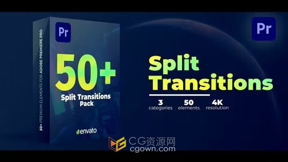 50+分割过渡效果元素Split Transitions Pack-PR转场模板