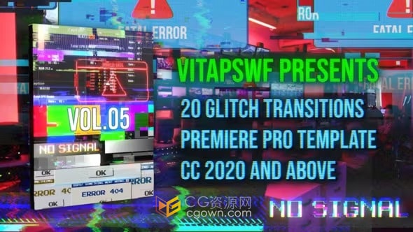 信号损坏故障转场Glitch Transitions Vol. 05-PR模板