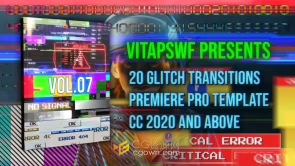 信号损坏故障干扰过渡效果Glitch Transitions Vol. 07-PR模板