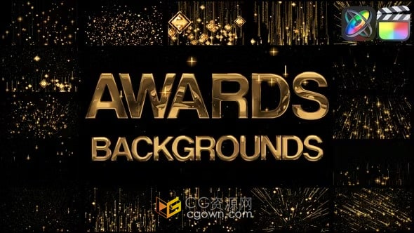 FCPX插件15组金色华丽粒子闪耀动画背景视频Awards Backgrounds