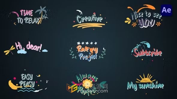Colorful Lyric titles AE模板9種設(shè)計(jì)多彩歌詞標(biāo)題字幕動(dòng)畫